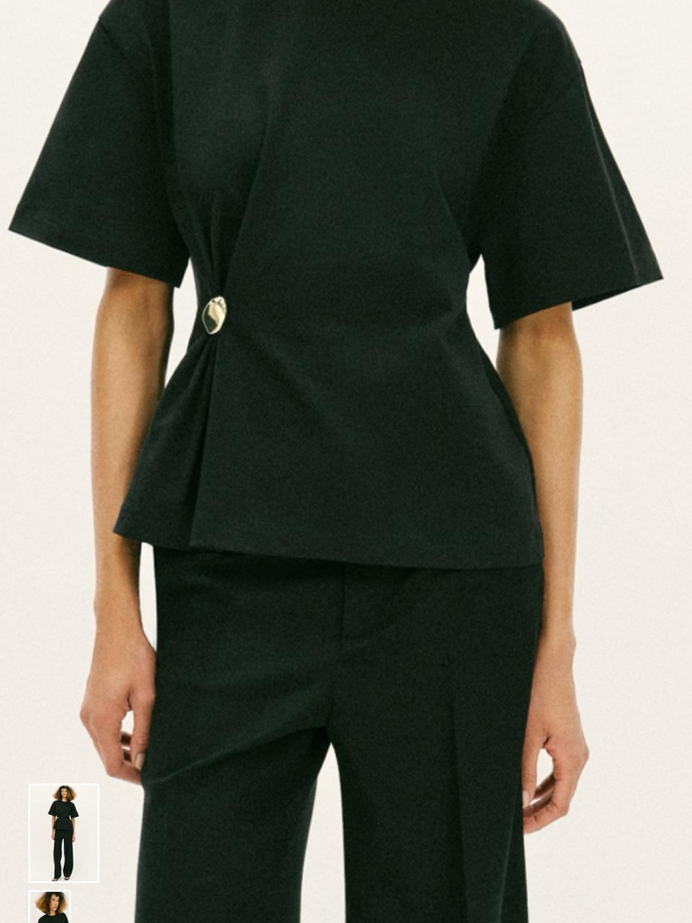 Zara Black Short-Sleeve Peplum Top with Gold Accent Pin